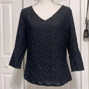Ellen Tracy black floral lace blouse top shirt